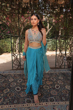 Celestial Bloom Fuchsia Blue Dhoti Skirt Set - view 1