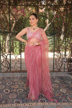 Gulshine Carrot Pink Embroidered Saree - view 1