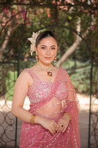 Gulshine Carrot Pink Embroidered Saree - view 2