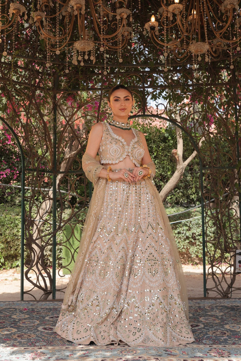 Ivory Radiance Mirror and Pearl Work Lehenga - view 1