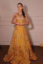 Mustard Yellow Banarasi Lehenga - view 1