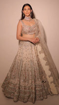 Nooraniya Cream Zardozi Lehenga in Dora Silk - view 1