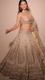 Nooraniya Cream Zardozi Lehenga in Dora Silk - view 2
