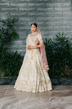Nooraniya Off-White Zardozi Bridal Lehenga with Two Dupattas - view 1