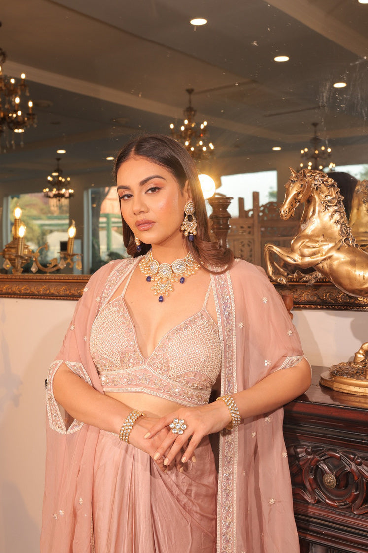 Pearl Whisper Cape Dhoti Ensemble - view 1