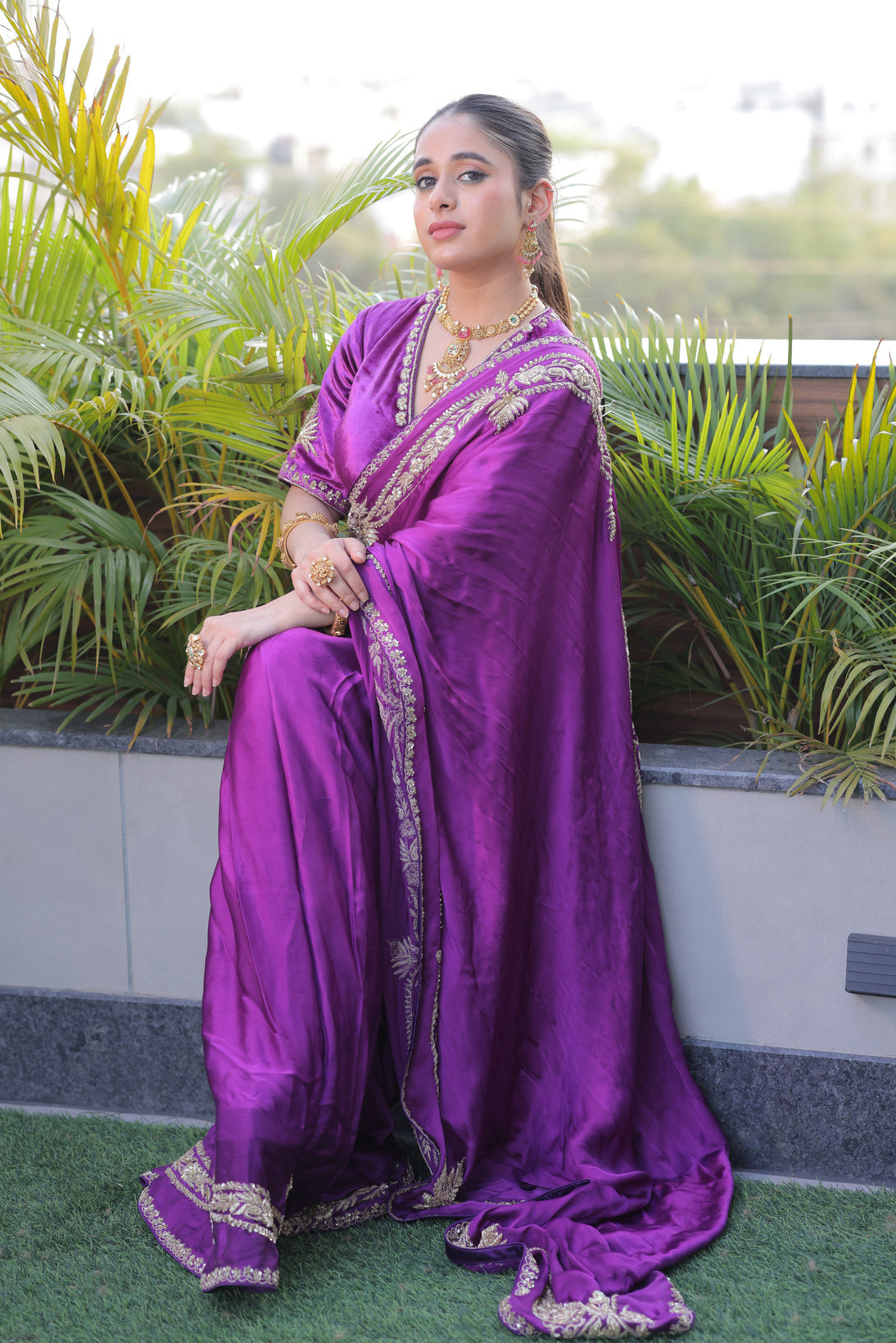 Purple Majesty Zardozi Saree - view 1