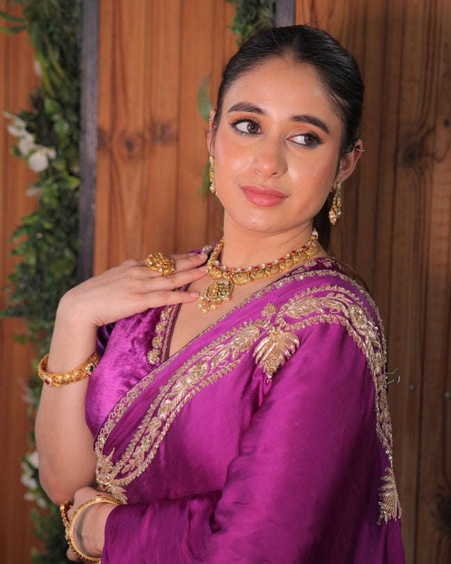 Purple Majesty Zardozi Saree - view 2