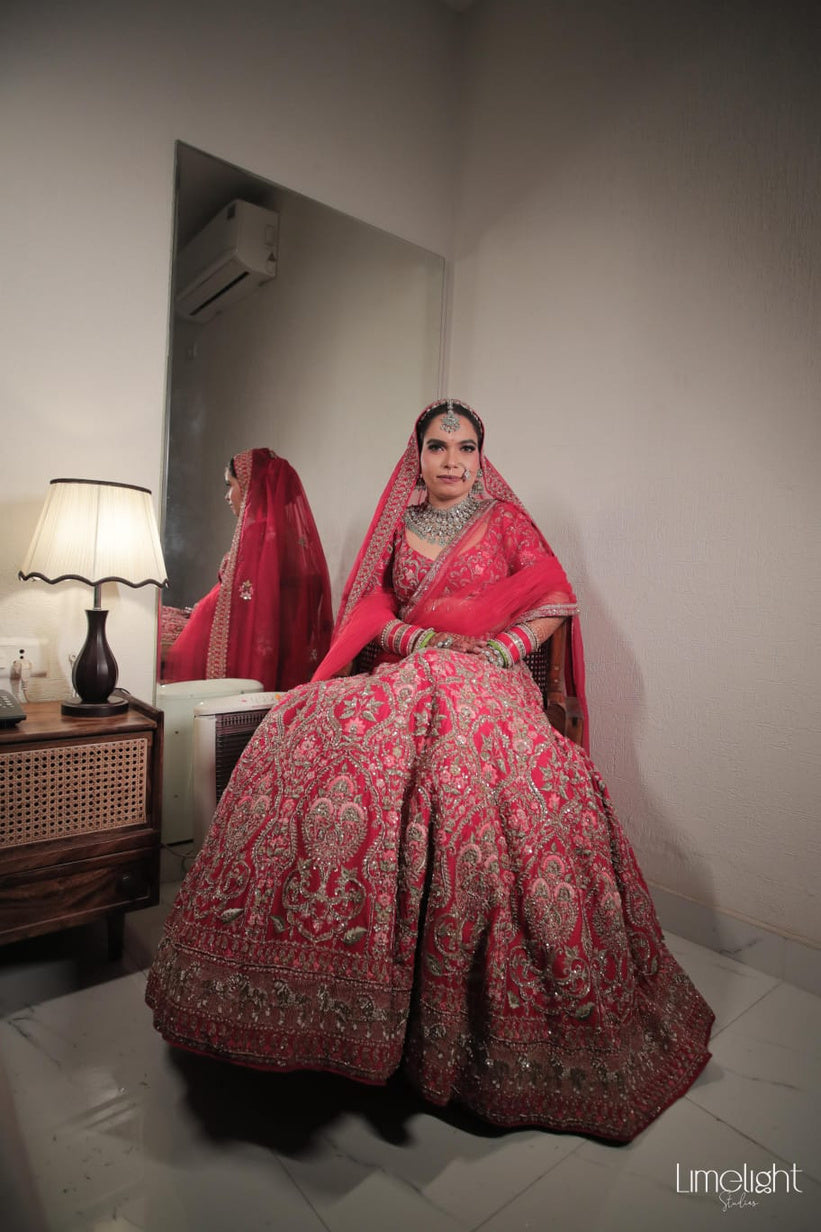 Tomato Red Zardozi Bridal Lehenga - view 1