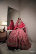 Tomato Red Zardozi Bridal Lehenga - view 1