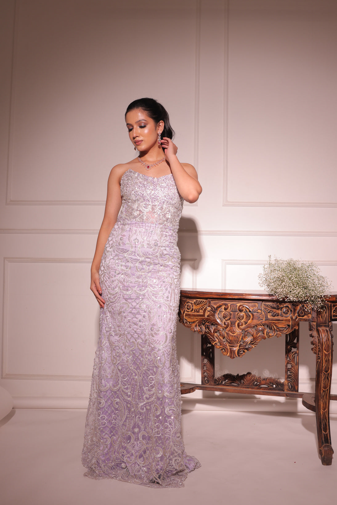 Victoria Lavender Embroidered Gown - view 1