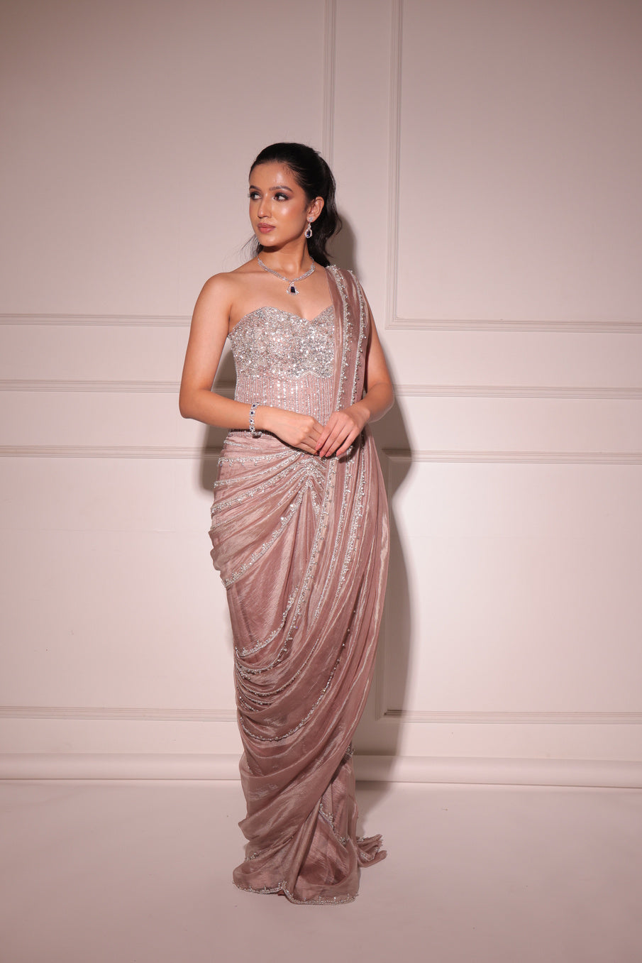 Victoria Mauve Corset Saree Gown - view 1