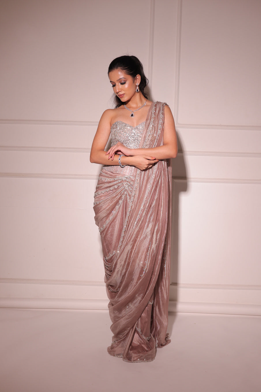 Victoria Mauve Corset Saree Gown - view 2